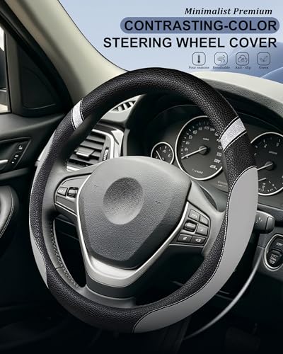 Cxtiy Steering Wheel Cover for Men Women Leather Universal Steering Wheel Covers for Car 15inch (Gray) - Image 2
