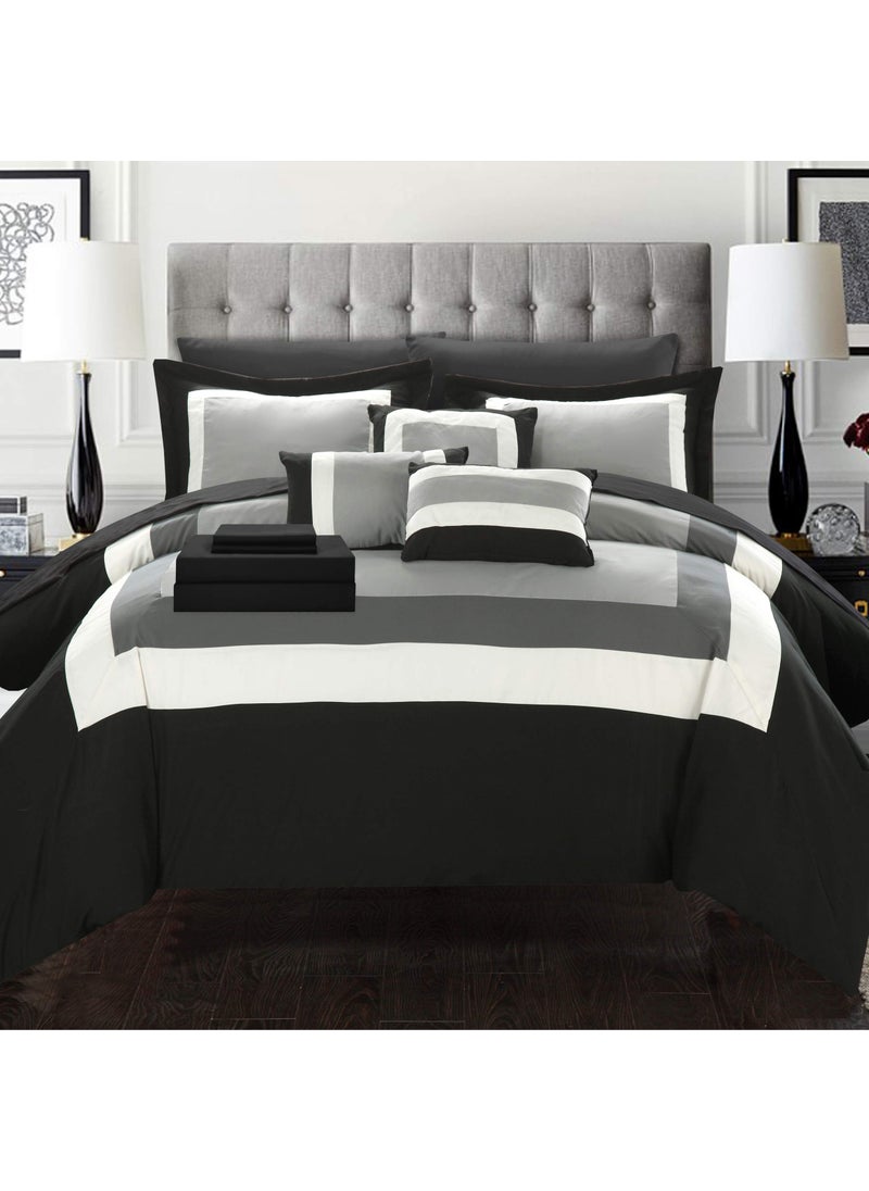 Chic Home Chic Home Duke Queen Comforter Set 10Piece Colorblocked Queen Size Comforter Set with 2 Shams 3 Pillows and Bedding Sets Queen Black 