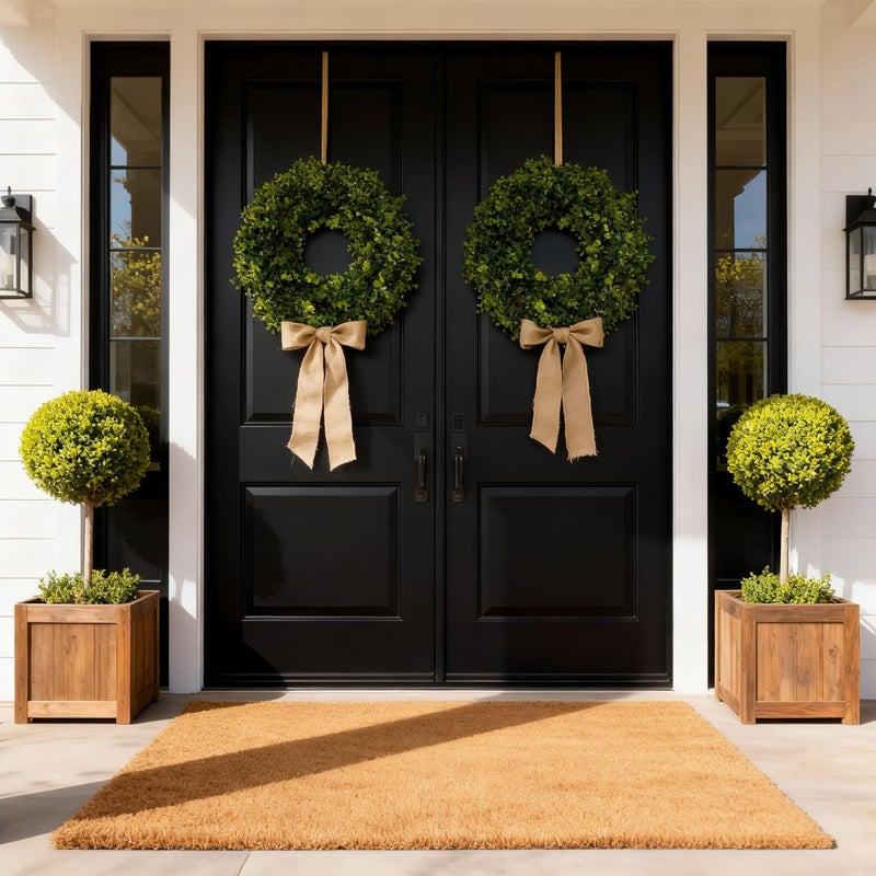 Hiptree 18 Inch Boxwood Wreath for Front Door-Artificial Spring Greenery Indoor Outdoor Wreaths Decorations, Farmhouse Wall Decor-Wedding,Summer, Fall, Winter,Easter, Green All Year Round,DIY Wreaths - Image 2