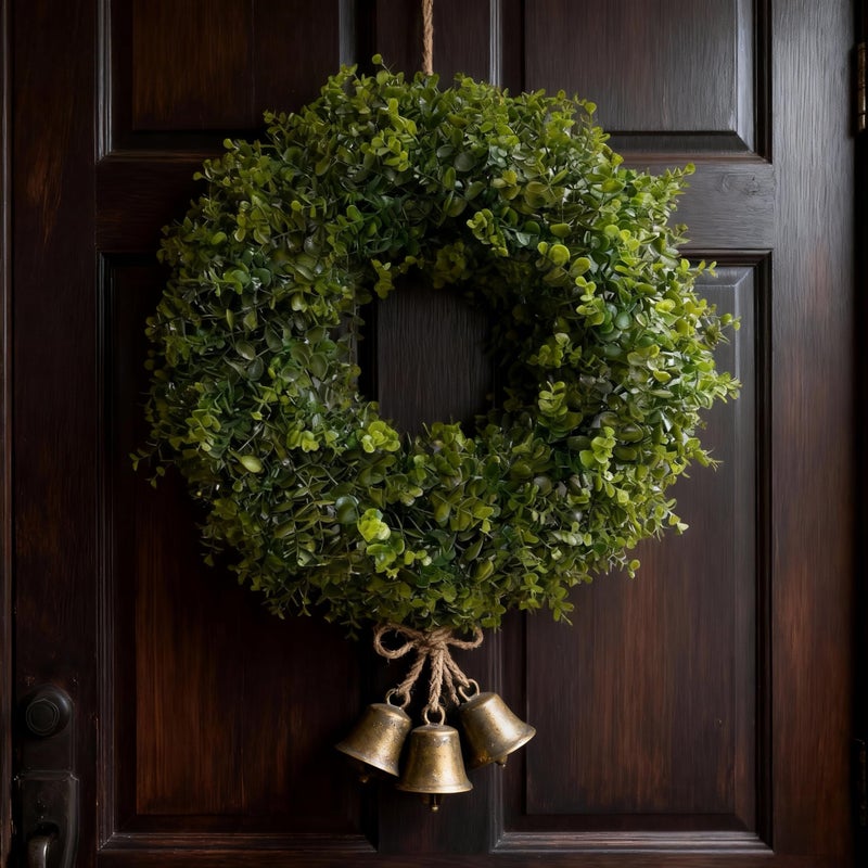Hiptree 18 Inch Boxwood Wreath for Front Door-Artificial Spring Greenery Indoor Outdoor Wreaths Decorations, Farmhouse Wall Decor-Wedding,Summer, Fall, Winter,Easter, Green All Year Round,DIY Wreaths - Image 4