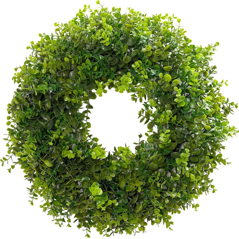 Hiptree 18 Inch Boxwood Wreath for Front Door-Artificial Spring Greenery Indoor Outdoor Wreaths Decorations, Farmhouse Wall Decor-Wedding,Summer, Fall, Winter,Easter, Green All Year Round,DIY Wreaths - Image 1