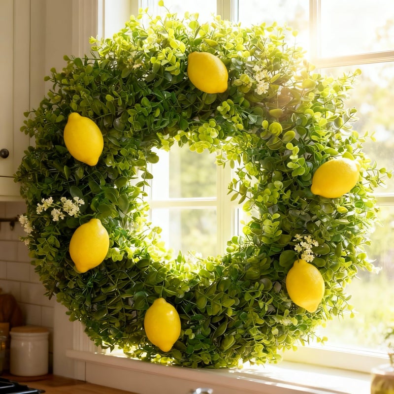 Hiptree 18 Inch Boxwood Wreath for Front Door-Artificial Spring Greenery Indoor Outdoor Wreaths Decorations, Farmhouse Wall Decor-Wedding,Summer, Fall, Winter,Easter, Green All Year Round,DIY Wreaths - Image 3