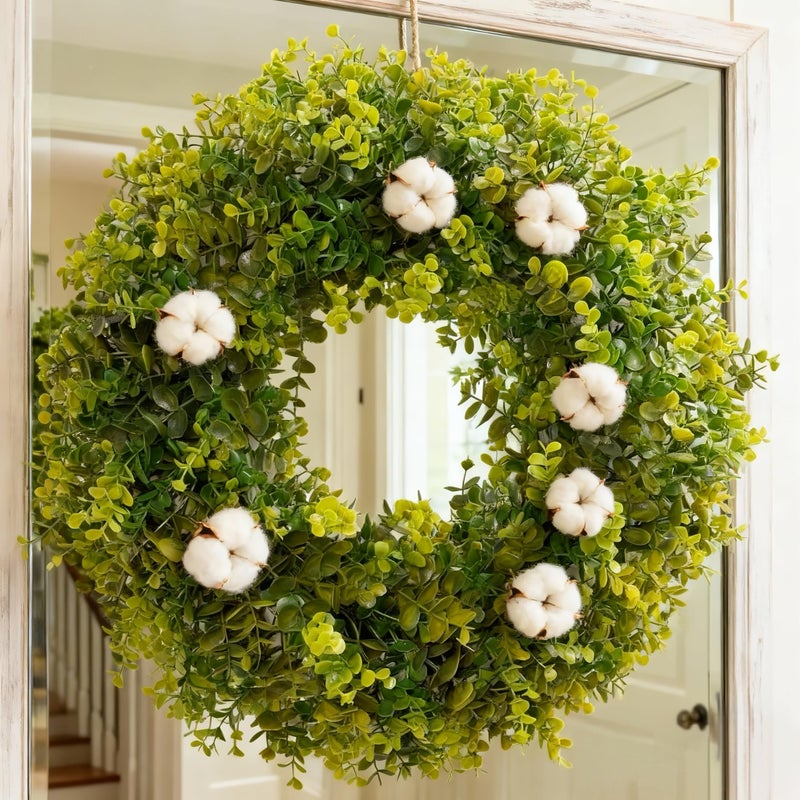 Hiptree 18 Inch Boxwood Wreath for Front Door-Artificial Spring Greenery Indoor Outdoor Wreaths Decorations, Farmhouse Wall Decor-Wedding,Summer, Fall, Winter,Easter, Green All Year Round,DIY Wreaths - Image 5