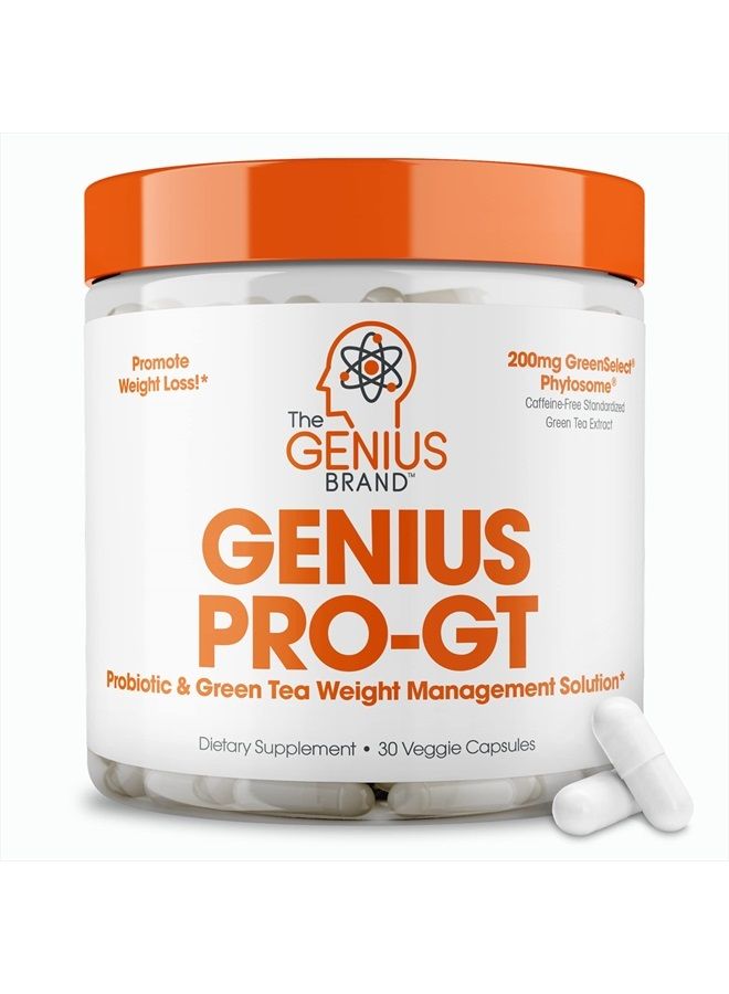 The Genius Brand Genius Probiotics for Weight Loss with Green Tea Extract - Fat Burner Supplement & Digestive Health Pills for Bloating Relief for Women & Men - Shelf Stable Probiotic Metabolism Booster - 30 Servings - Image 1