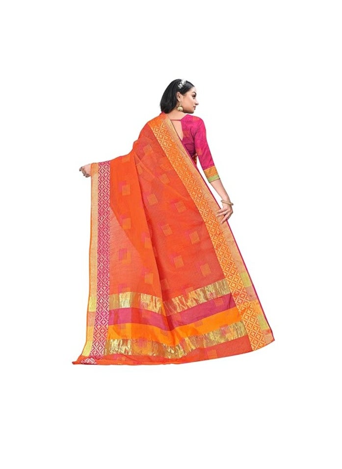 Accessorize Kingdom - Women's Embroidered Cotton Linen Silver Zari Patta Saree With Unstitched Blouse Piece - Image 1