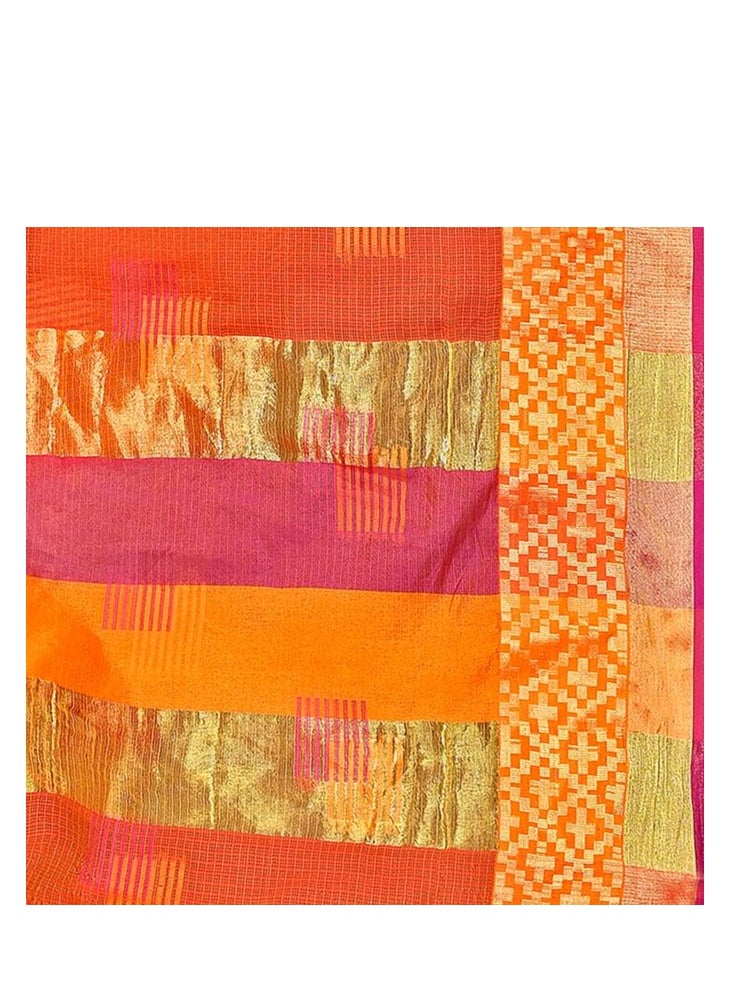 Accessorize Kingdom - Women's Embroidered Cotton Linen Silver Zari Patta Saree With Unstitched Blouse Piece - Image 1