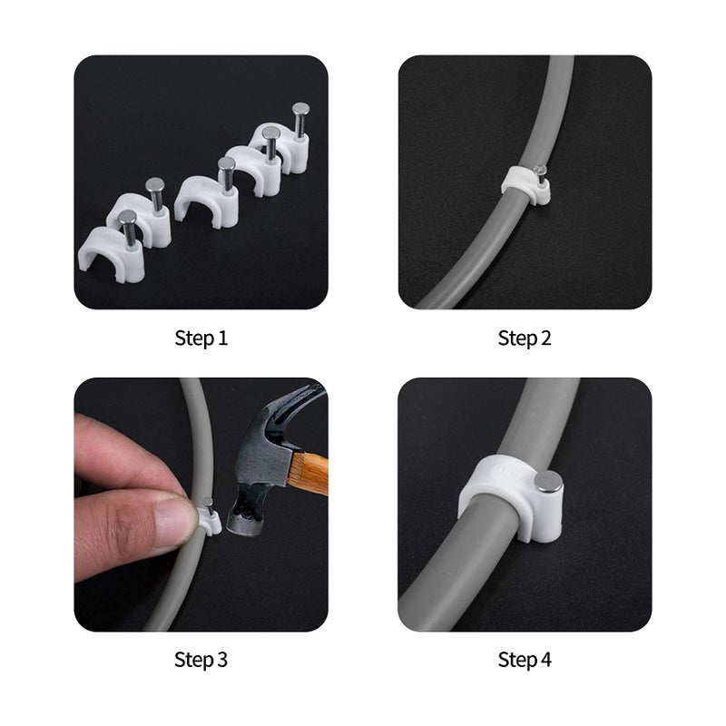 Abnii Cable Clips, 400 Pcs, 4mm 6mm 8mm 10mm, Wire Wall Clips with Steel Nails, Ethernet Cable Clips, Cable Tacks Coax Cable Clips, RG6 RG59 CAT6 RJ45 Cable Cord Clips, Whiteâ€¦ - Image 5