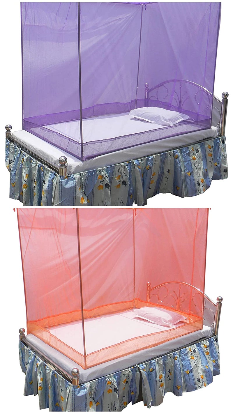 Neekshaa Combo Pack of 2 Mosquito Net for Single Bed Polyester Mosquito Net for Baby | Bedroom | Family_Size-6x3 FT_Color-Purple,Orange - Image 1