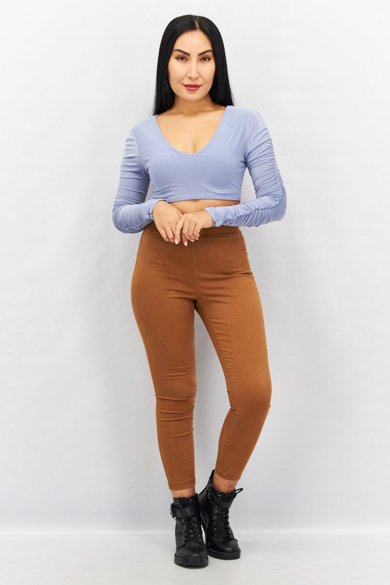 Missguided Women V Neck Long Sleeve Solid Top, Blue - Image 4