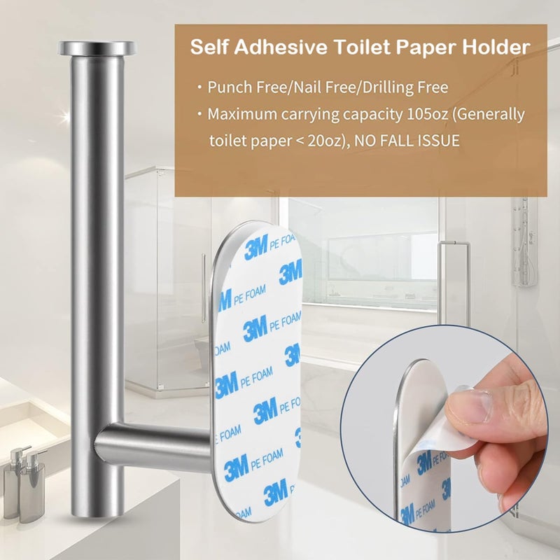 JOPOFI Toilet Paper Holder - Self Adhesive Toilet Paper Holder Wall Mount for Bathroom  SUS 304 Stainless Steel Command Strip Toilet Paper Roll Holder Stick On  No Drilling - Brushed Nickel(2 Pcs) - Image 4