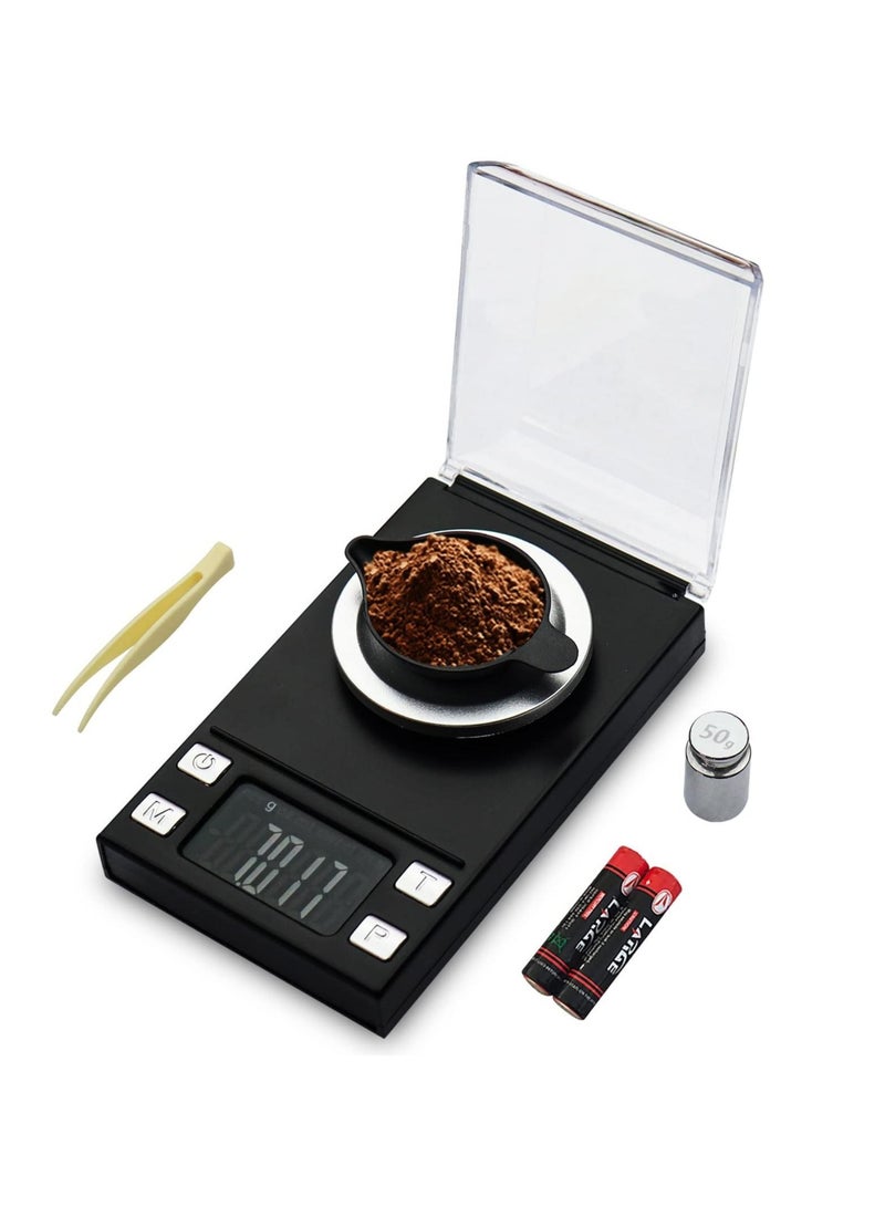 Captaintech Multi-functional Precision Scale, Precision Mini Milligram Scale for Powder Medicine Jewelry Gem Lab with Weights LCD Display Powder Scoop (50g/0.001g) - Image 1
