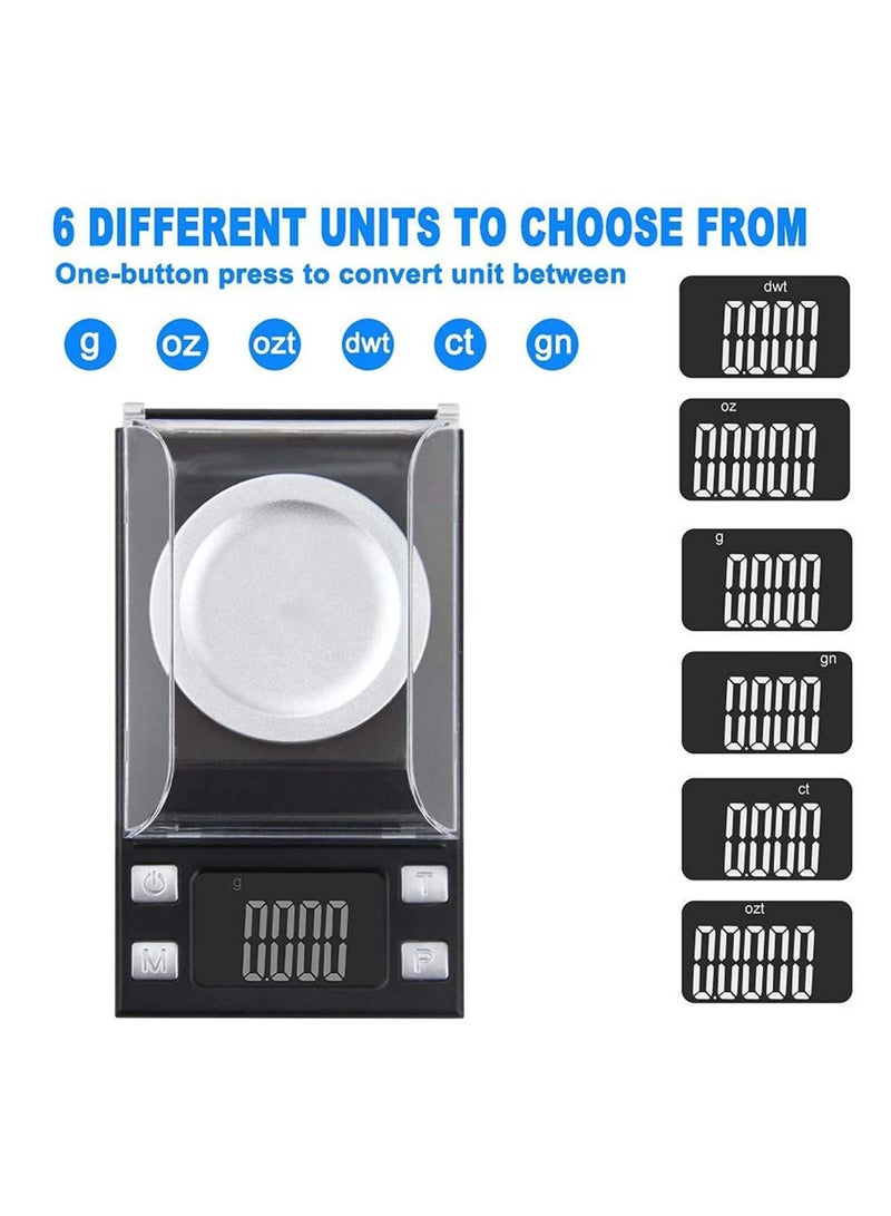 Captaintech Multi-functional Precision Scale, Precision Mini Milligram Scale for Powder Medicine Jewelry Gem Lab with Weights LCD Display Powder Scoop (50g/0.001g) - Image 2