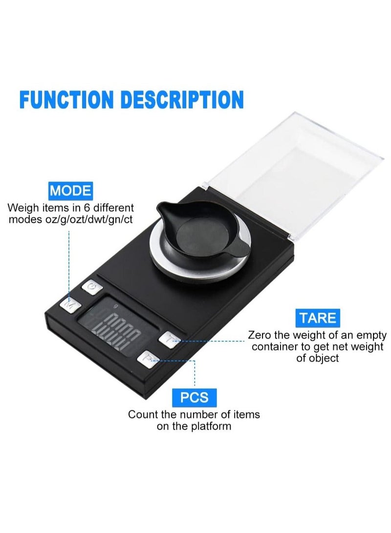Captaintech Multi-functional Precision Scale, Precision Mini Milligram Scale for Powder Medicine Jewelry Gem Lab with Weights LCD Display Powder Scoop (50g/0.001g) - Image 3