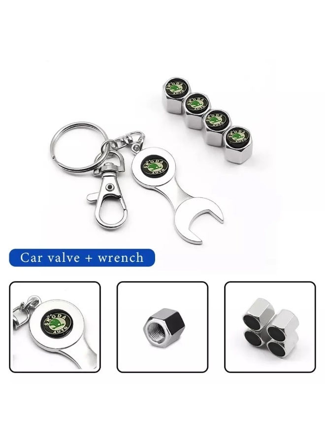 Car tire air valve cover with metal medallion, car tire valve covers, valve kit protects the car's air valve from dirt, dust, and minor air leaks, compatible with Skoda - Image 2