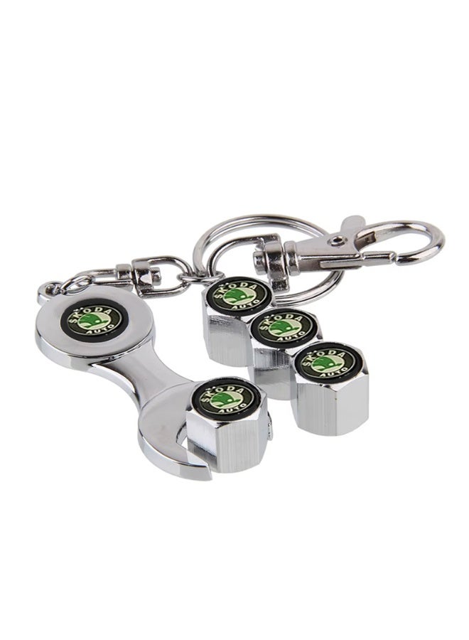 Car tire air valve cover with metal medallion, car tire valve covers, valve kit protects the car's air valve from dirt, dust, and minor air leaks, compatible with Skoda - Image 1