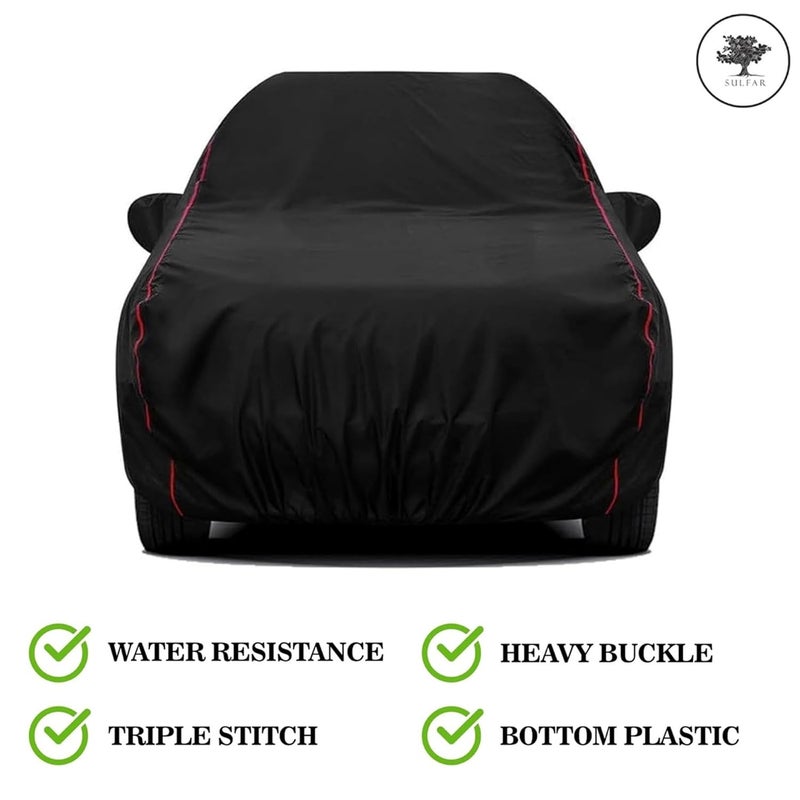 sulfar 100% Water Resistant Car Body Cover Compatible with Mirror for Kia Seltos (Triple Stitched, Full Bottom Elastic, Black with Red Piping) - Image 2