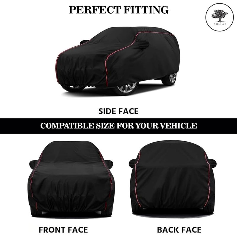 sulfar 100% Water Resistant Car Body Cover Compatible with Mirror for Kia Seltos (Triple Stitched, Full Bottom Elastic, Black with Red Piping) - Image 5