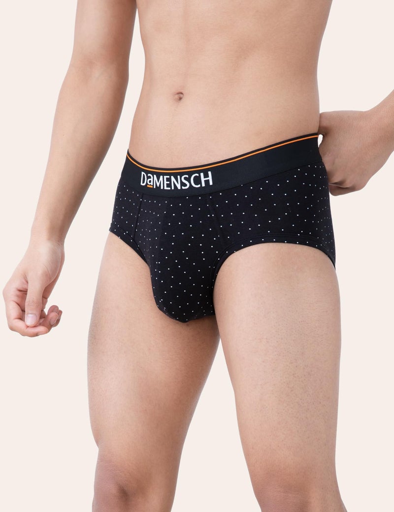 DAMENSCH Men's Deo-Cotton Deodorizing Brief- Pack of 3- Marbled Blue, Spotted Black, Snapping Red- Large - Image 4