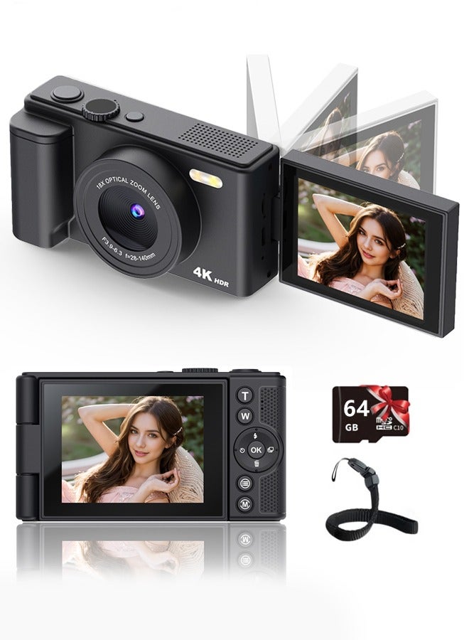 Makrystorm 4K Digital Camera for Photography - Autofocus 64MP Vlogging Camera - 180 Degree Flip Screen - 18X Digital Zoom - 4K Record Video - 64GB SD Card - Image 1