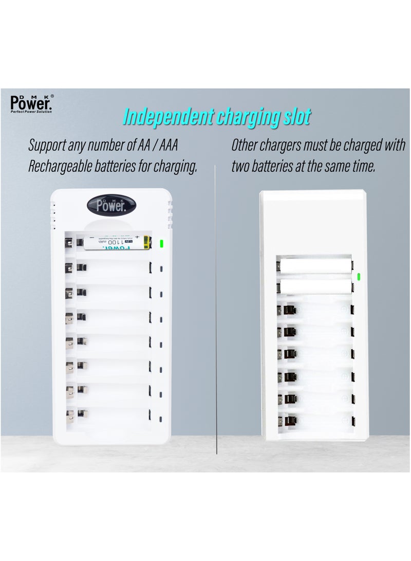 DMK Power Rechargeable AAA Batteries, 8 Pack of 1100mAh High Capacity Low Self Discharge Ni-MH Double A Batteries with Smart 8 Bay Battery Charger (USB Fast Charging, Independent Slot)- (TC-Q8+AAAx8) - Image 3