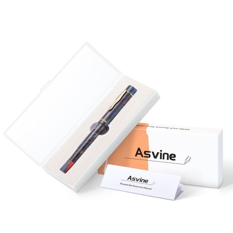 Asvine Stabilized Wood Fountain Pen C2000 Number 8 Extra Fine Nib Large Handcraft Unique Pattern Pen with Converter Pen Box Collection Set- Sunset - Image 5