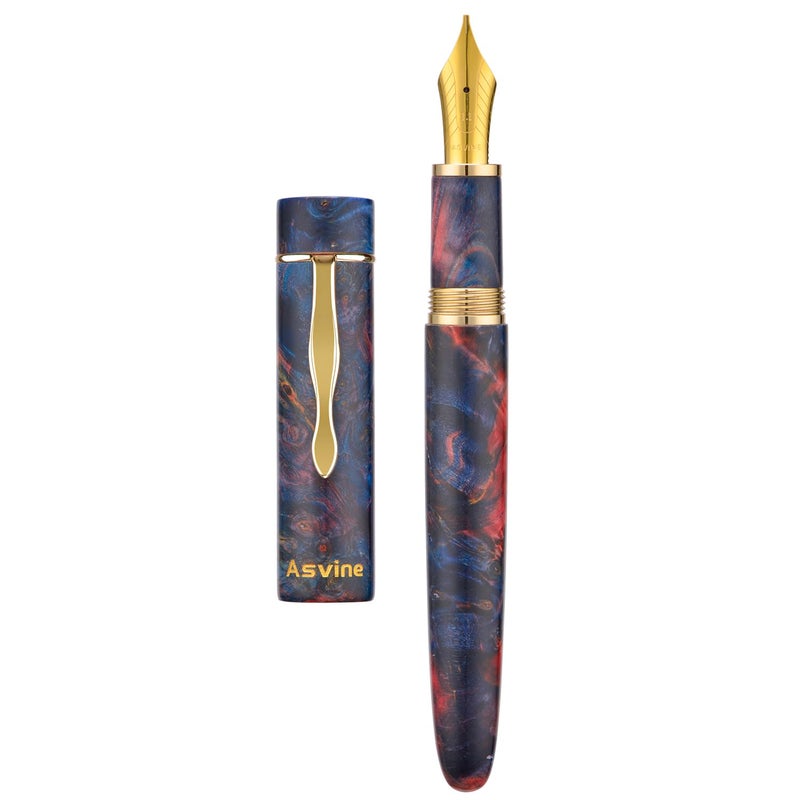 Asvine Stabilized Wood Fountain Pen C2000 Number 8 Extra Fine Nib Large Handcraft Unique Pattern Pen with Converter Pen Box Collection Set- Sunset - Image 1
