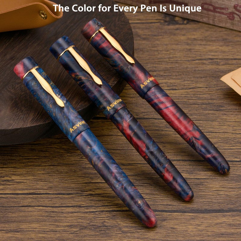 Asvine Stabilized Wood Fountain Pen C2000 Number 8 Extra Fine Nib Large Handcraft Unique Pattern Pen with Converter Pen Box Collection Set- Sunset - Image 3
