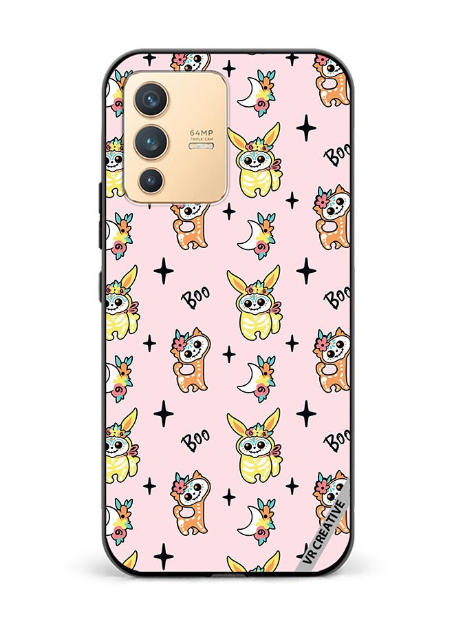 VR CREATIVE Protective Case Cover For Vivo V23 5G Skeletons Of Cute Animals On Pink Design Multicolour - Image 1