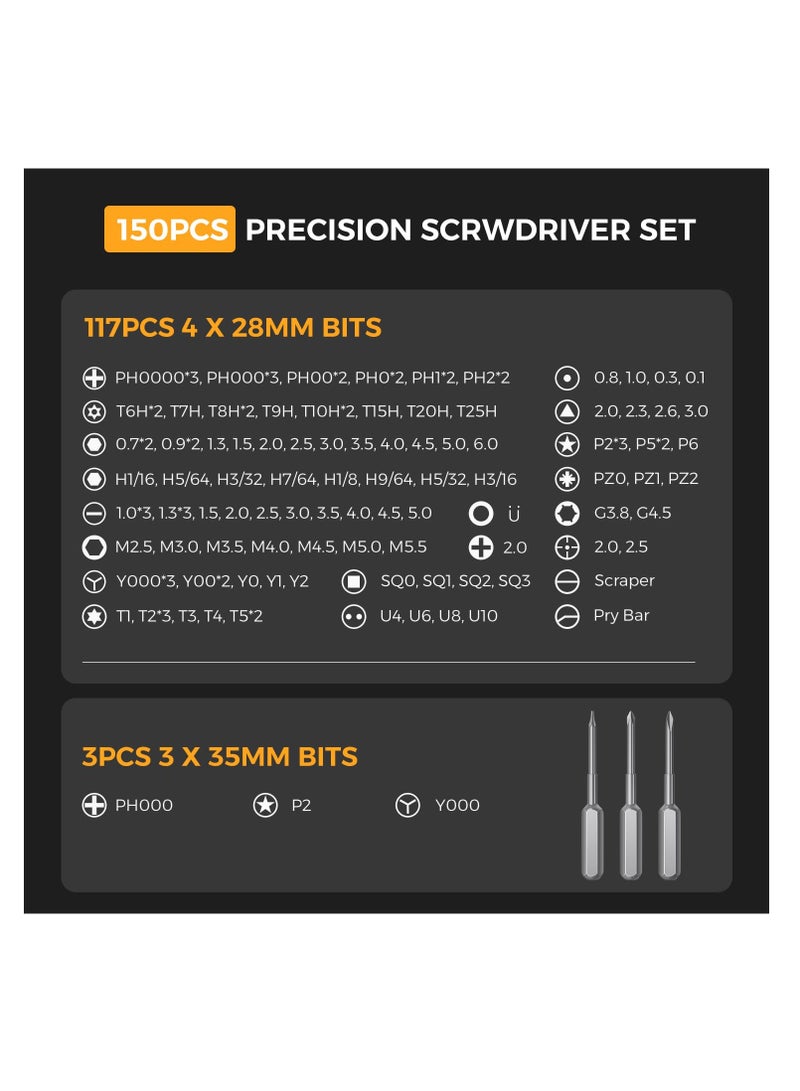 150-Piece Multi-Bits Precision Screwdriver Set - Magnetic Repair Tool Kit for Electronics - Ideal for MacBook, PC, Laptop, Game Consoles (Black) - Image 2