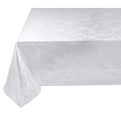 Benson Mills Harmony Scroll Woven Damask Fabric Tablecloth, Everyday, Parties, Special Occasions, Weddings and Holiday Table Cloth (60" X 104" Rectangular, White) - Image 5