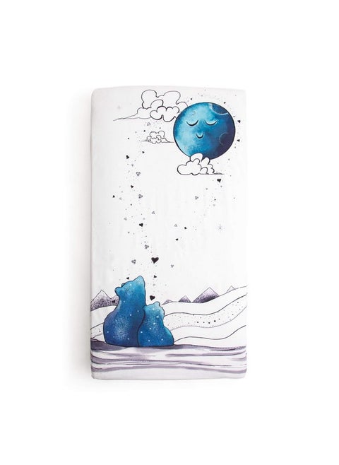 JumpOff Jo - Waterproof Baby Crib Sheet - Super Soft Breathable Minky Fabric, TPU Stain Protector, Baby Crib Sheet for Standard Crib Mattresses and Toddler Beds, 28"x52" - Mama Bear Blue