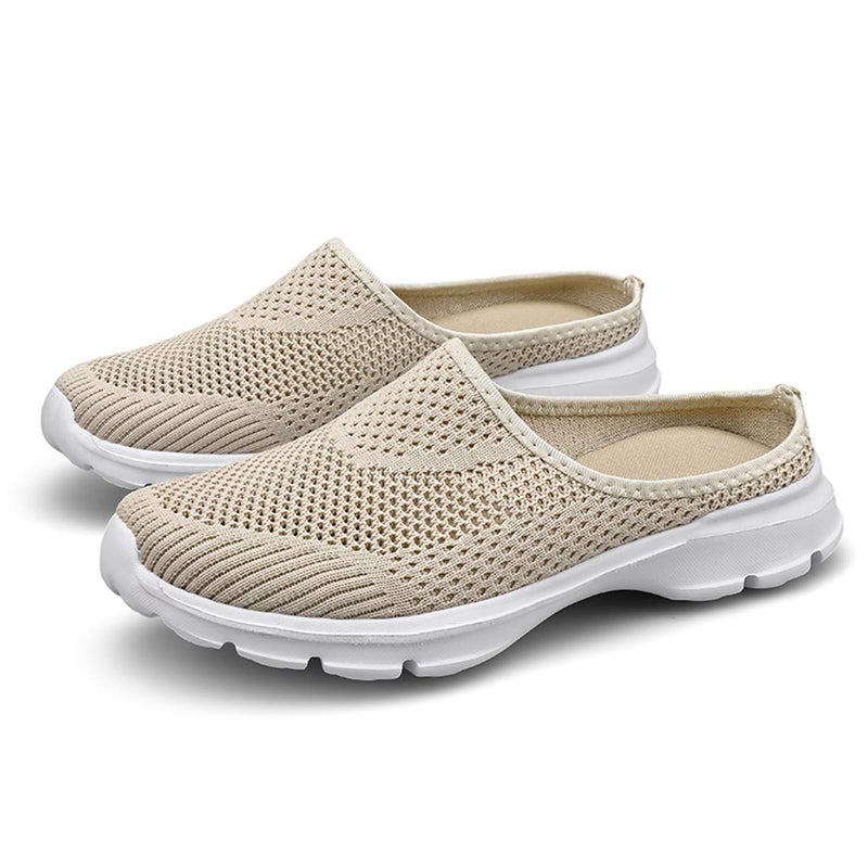 ChicWind Womens Backless Mule Sneaker Summer Mesh Slip On Flat Shoes Khaki 7.5 - Image 5