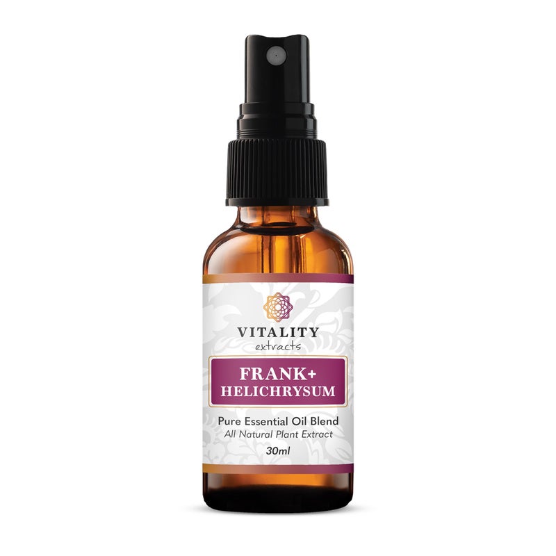 Vitality Extracts Frank+ Helichrysum Essential Oil Blend - 30ml Spray Bottle, Frankincense Boswellia Seratta, Aromatherapy, Soft Skin, Relief from Daily Aches & Soreness, Natural - Image 1