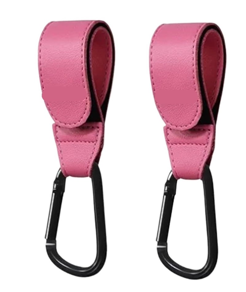 Pink Adjustable Leather Stroller Hooks 15Pcs Pram Organizer Diaper Bag Hanger - Image 2