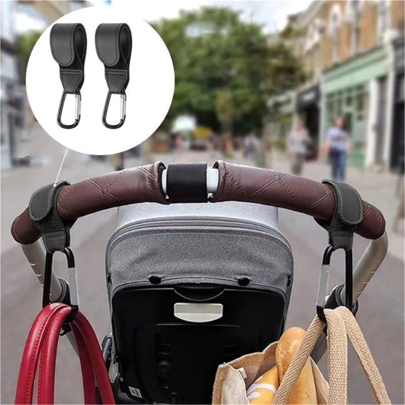 Pink Adjustable Leather Stroller Hooks 15Pcs Pram Organizer Diaper Bag Hanger - Image 3