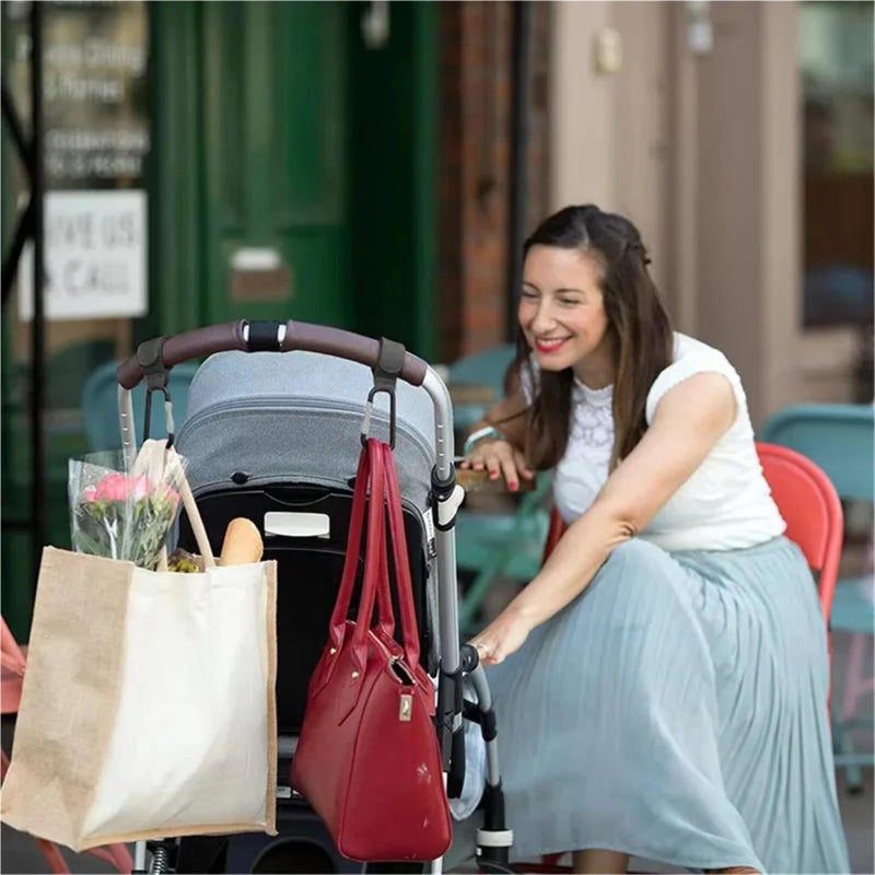 Pink Adjustable Leather Stroller Hooks 15Pcs Pram Organizer Diaper Bag Hanger - Image 4