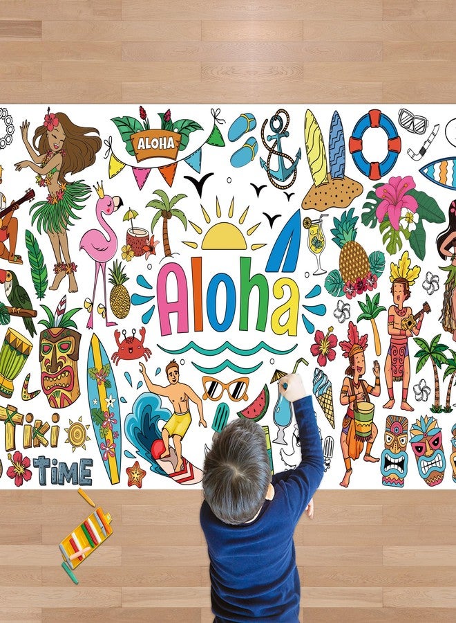 OHOME Hawaiian Giant Coloring Poster/Tablecloth - Luau Day Decorations - Jumbo Coloring Banner Crafts Gifts Activities Accessories Decor Party Decorations - Image 1