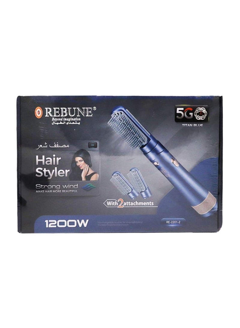 REBUNE Hair Dryer Developed With Ions, Two Heat And Cold Levels, 1200 Watts Blue - Image 1