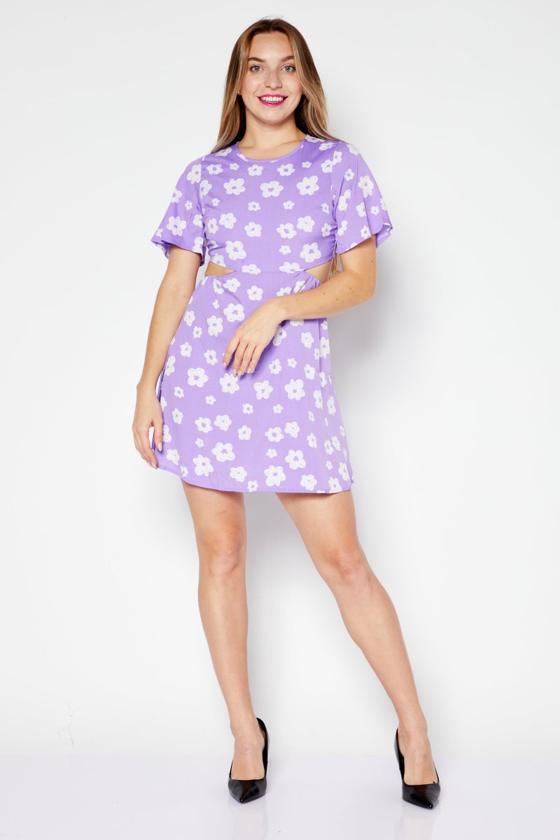 Daisy Street Women Floral Pattern Cutout Mini Dress, Purple - Image 2