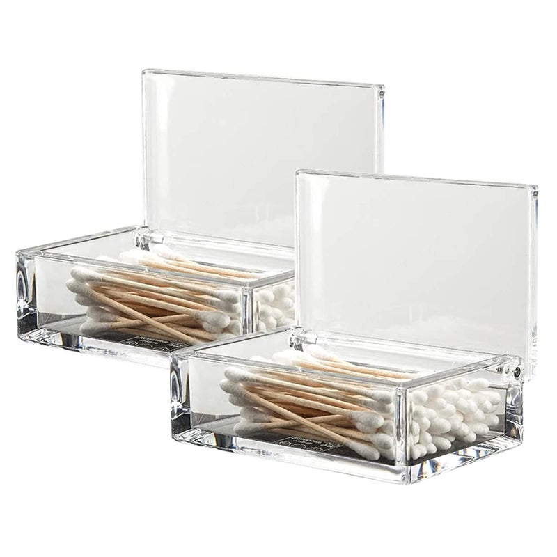 Sizikato Sizikato Set of 2 Clear Acrylic QTip Holder Bathroom Cotton Swab Dispenser 