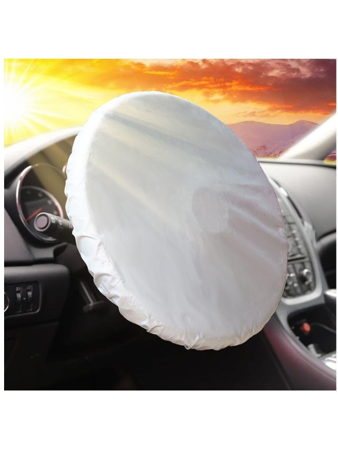 Generic Steering Wheel Sun Shade Cover, Cooling Steering Wheel Sun Block Silver-Coated Cloth Steering Wheel Cover Steering Wheel Sun Heat Shield for Universal Car Cool in The Heat, Silver - Image 1