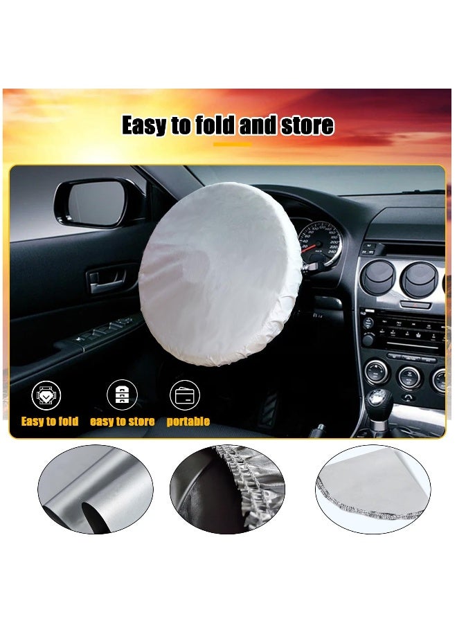 Generic Steering Wheel Sun Shade Cover, Cooling Steering Wheel Sun Block Silver-Coated Cloth Steering Wheel Cover Steering Wheel Sun Heat Shield for Universal Car Cool in The Heat, Silver - Image 3