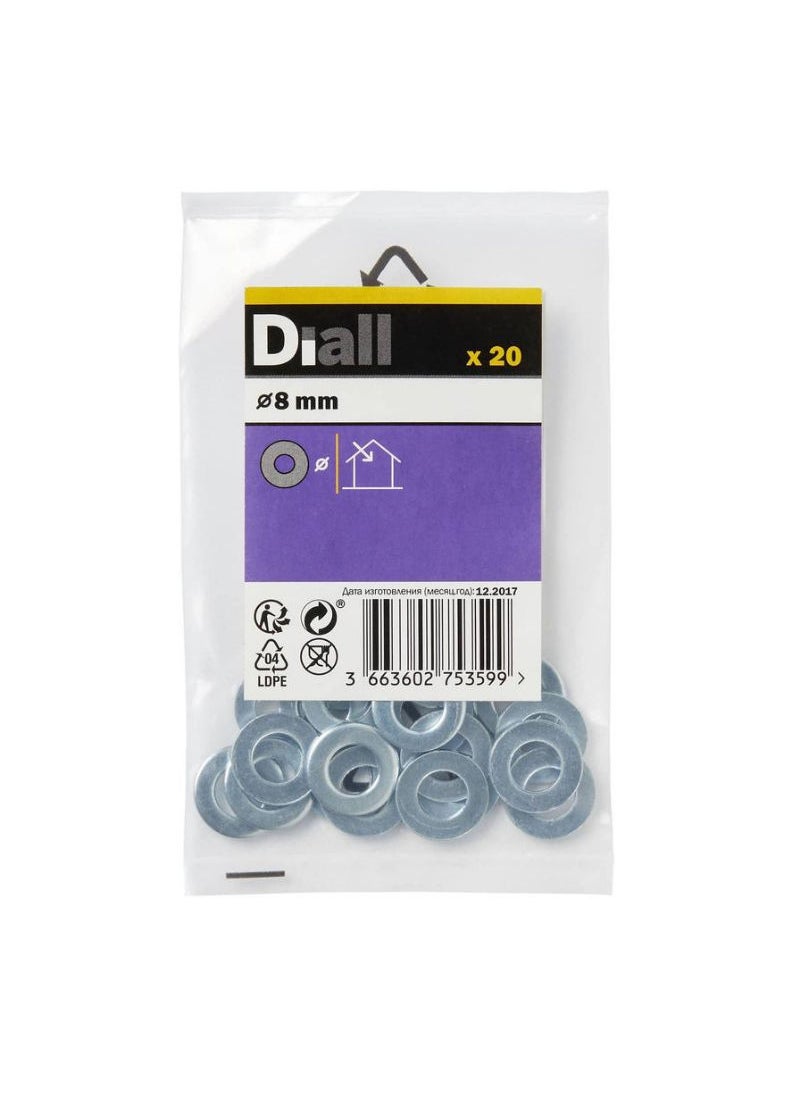 ACE Diall Carbon Steel Medium Flat Washer Pack M8 20Pcs 