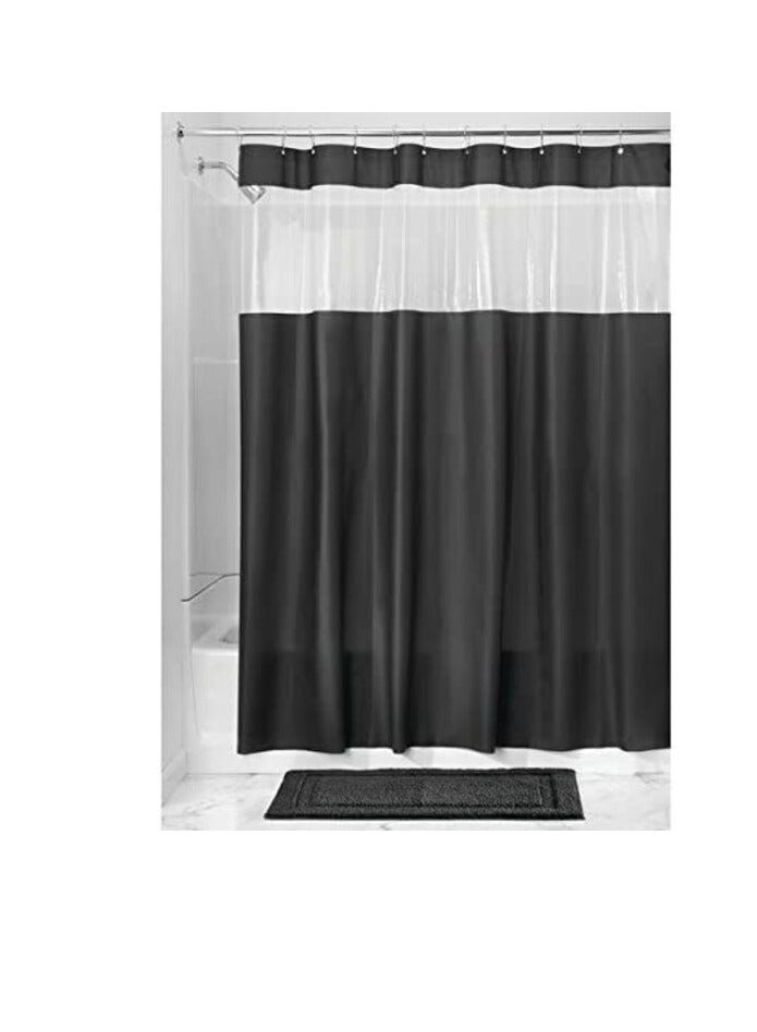PROMASS Extra Long Black Shower Curtain, Bath Curtain with Mesh Window, 180 x 200 cm 
