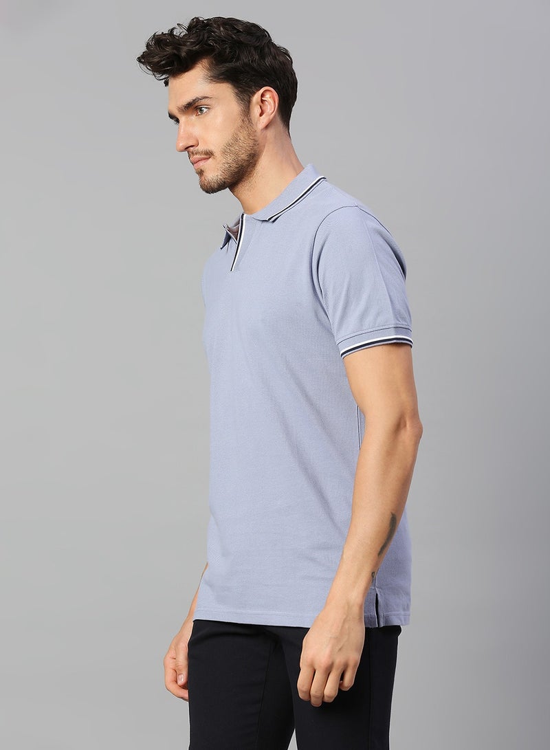 Dennis Lingo Men's Light Blue Regular Fit Cotton Polo T-shirt - Image 2