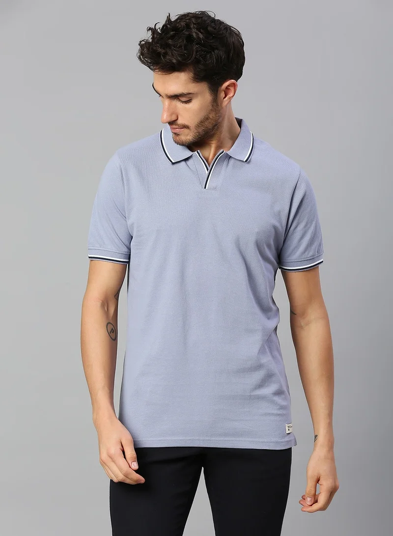 Men's Light Blue Regular Fit Cotton Polo T-shirt