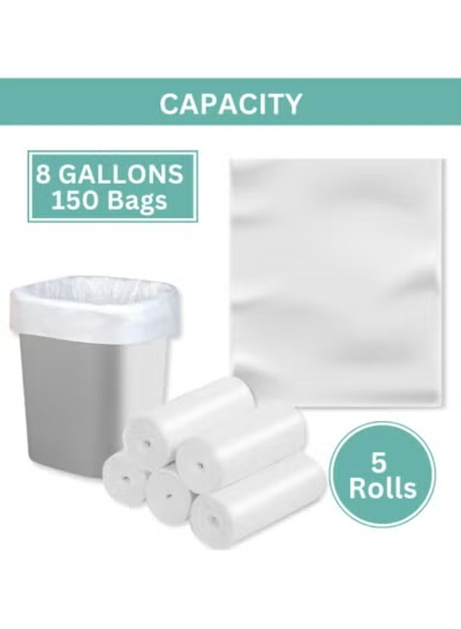 AlsayedP 8 Gallons 150 Trash Bags Heavy Duty White Plastic Garbage Bags for Contractor, Industrial, Home, Kitchen, Commercial, Yard, Lawn, Leaf(8 Gallons, 150 Bags) - Image 2