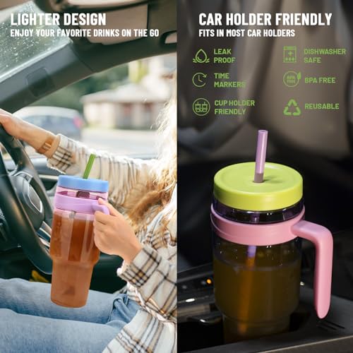 Cafezi 50 oz Tritan Clear Plastic Tumbler with Handle | Reusable Leak-Proof BPA-Free Water Bottle with Time Marker for Iced Coffee, Tea, Juice, Boba, Smoothies | Wide Mouth | Single-Walled - Image 4