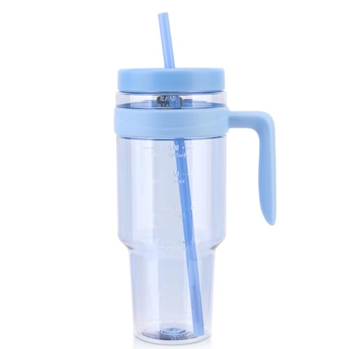Cafezi 50 oz Tritan Clear Plastic Tumbler with Handle | Reusable Leak-Proof BPA-Free Water Bottle with Time Marker for Iced Coffee, Tea, Juice, Boba, Smoothies | Wide Mouth | Single-Walled - Image 1