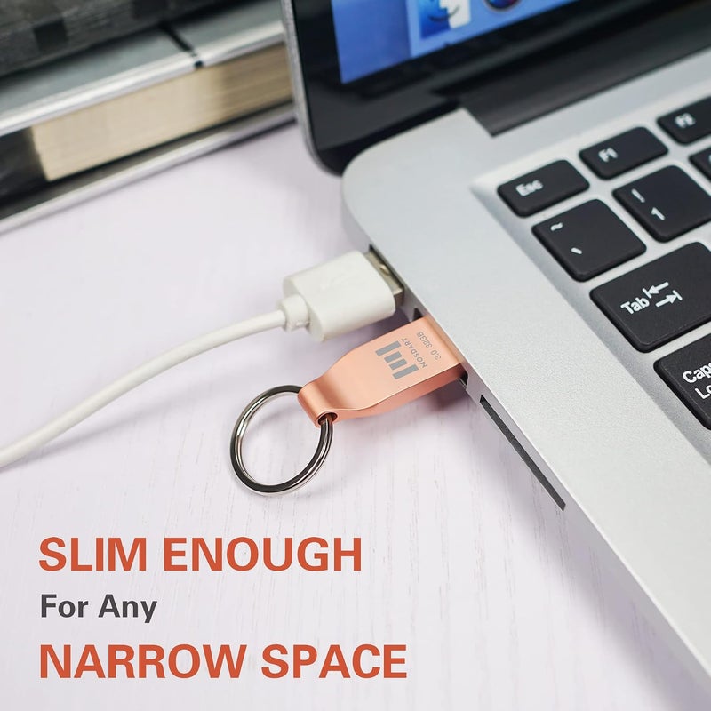 موس دارت محرك أقراص فلاش معدني USB 3.0 سعة 32 جيجابايت، سرعة نقل تصل إلى 90 ميجابايت/ثانية، محرك إبهام، 32 جيجابايت مقاوم للماء، محرك أقراص USB 3.0 محمول مع تصميم حلقة مفاتيح، وردي ذهبي - Image 3